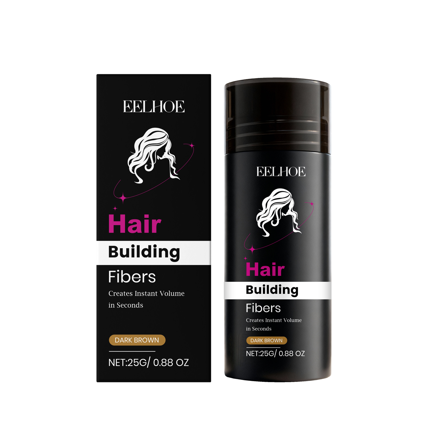 Instant Hair Thickening Fibers | EELHOE Building Fibers for Volume & Concealing Thinning Hair | Long-Lasting, Dark Brown | 25g Net-V