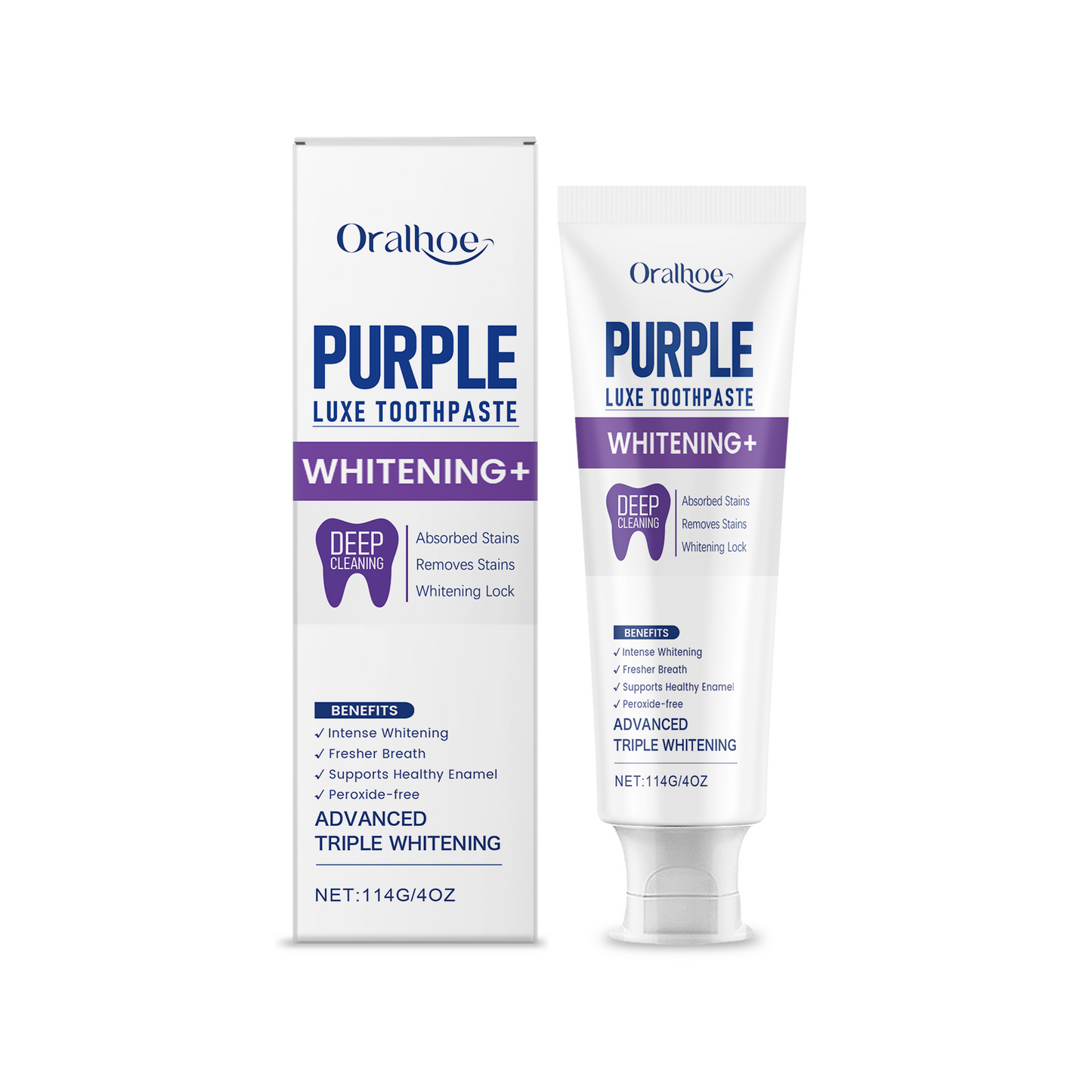 Oralloe Purple Luxe Whitening Toothpaste | Advanced Triple Whitening with Hydroxyapatite & Papaya Enzyme | Removes Deep Stains, Freshens Breath & Supports Enamel-V