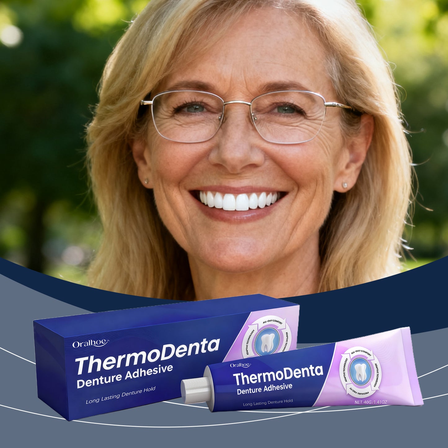 Long-Lasting Denture Adhesive | Zinc-Free Formula for All-Day Hold & Improved Comfort | ThermoDenta Cream | 40g-V