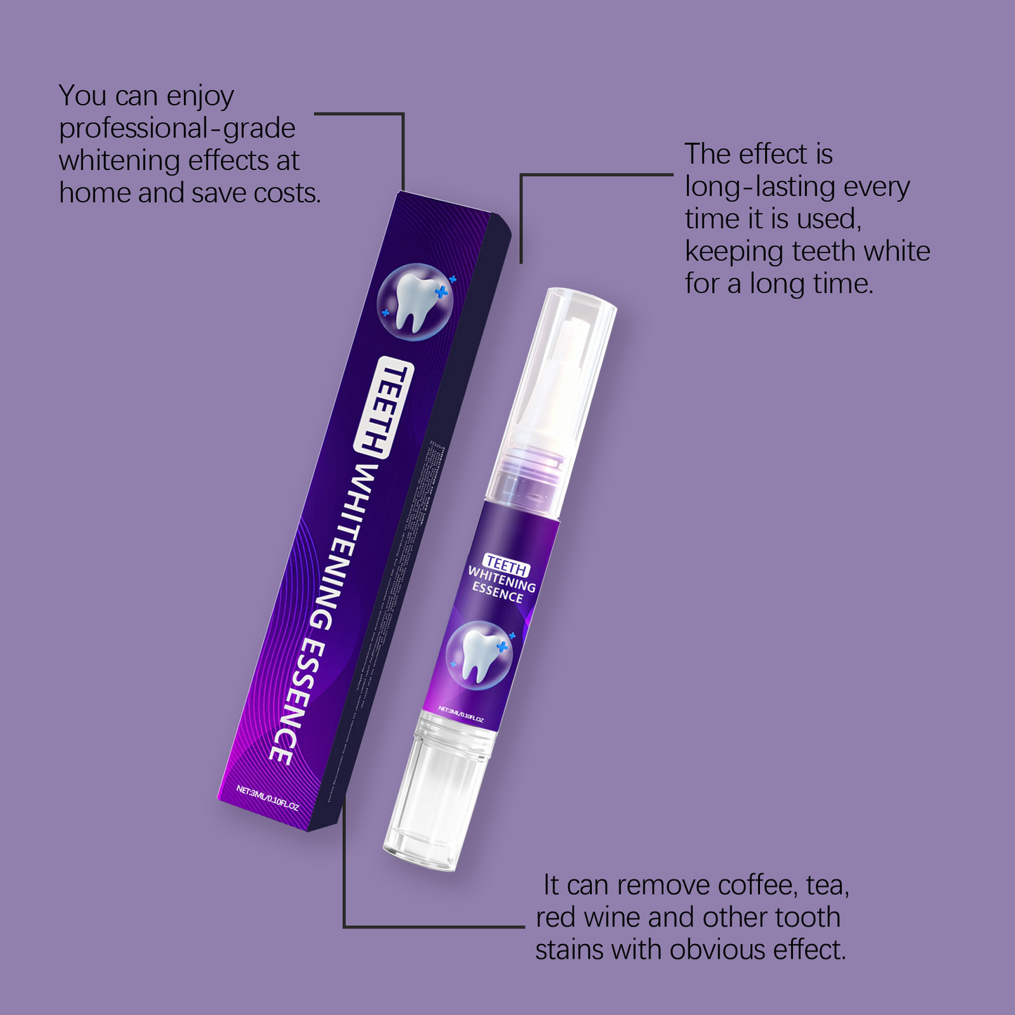 Teeth Whitening Essence Pen | With Titanium Dioxide & Arginine | Removes Coffee, Tea & Wine Stains | At-Home Professional Whitening | Easy Application-V