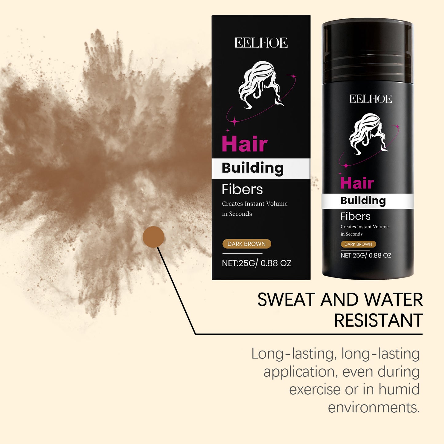 Instant Hair Thickening Fibers | EELHOE Building Fibers for Volume & Concealing Thinning Hair | Long-Lasting, Dark Brown | 25g Net-V