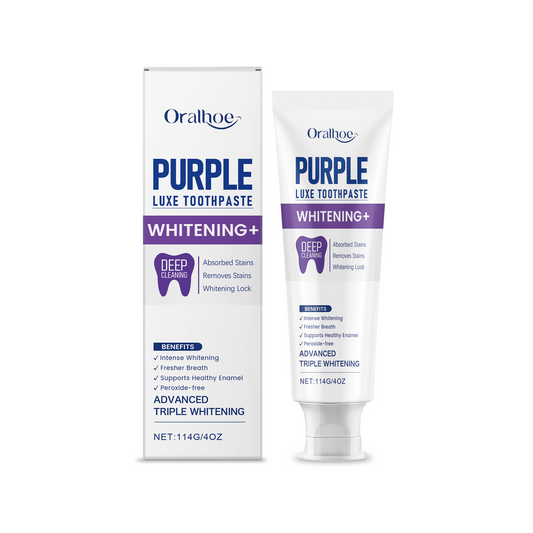 Oralloe Purple Luxe Whitening Toothpaste | Advanced Triple Whitening with Hydroxyapatite & Papaya Enzyme | Removes Deep Stains, Freshens Breath & Supports Enamel-V