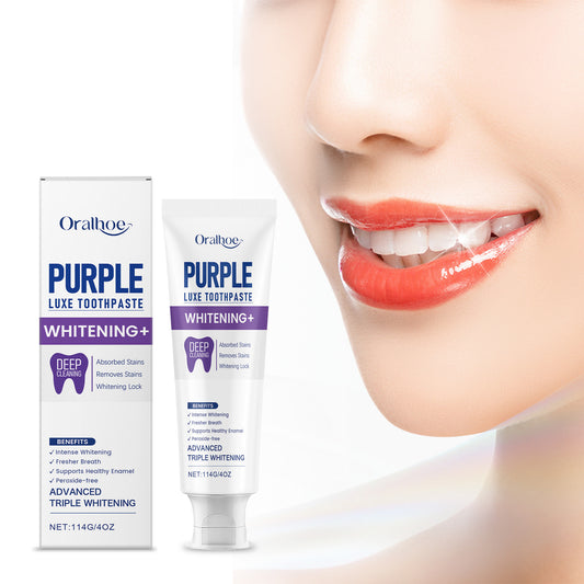 Oralloe Purple Luxe Whitening Toothpaste | Advanced Triple Whitening with Hydroxyapatite & Papaya Enzyme | Removes Deep Stains, Freshens Breath & Supports Enamel-V