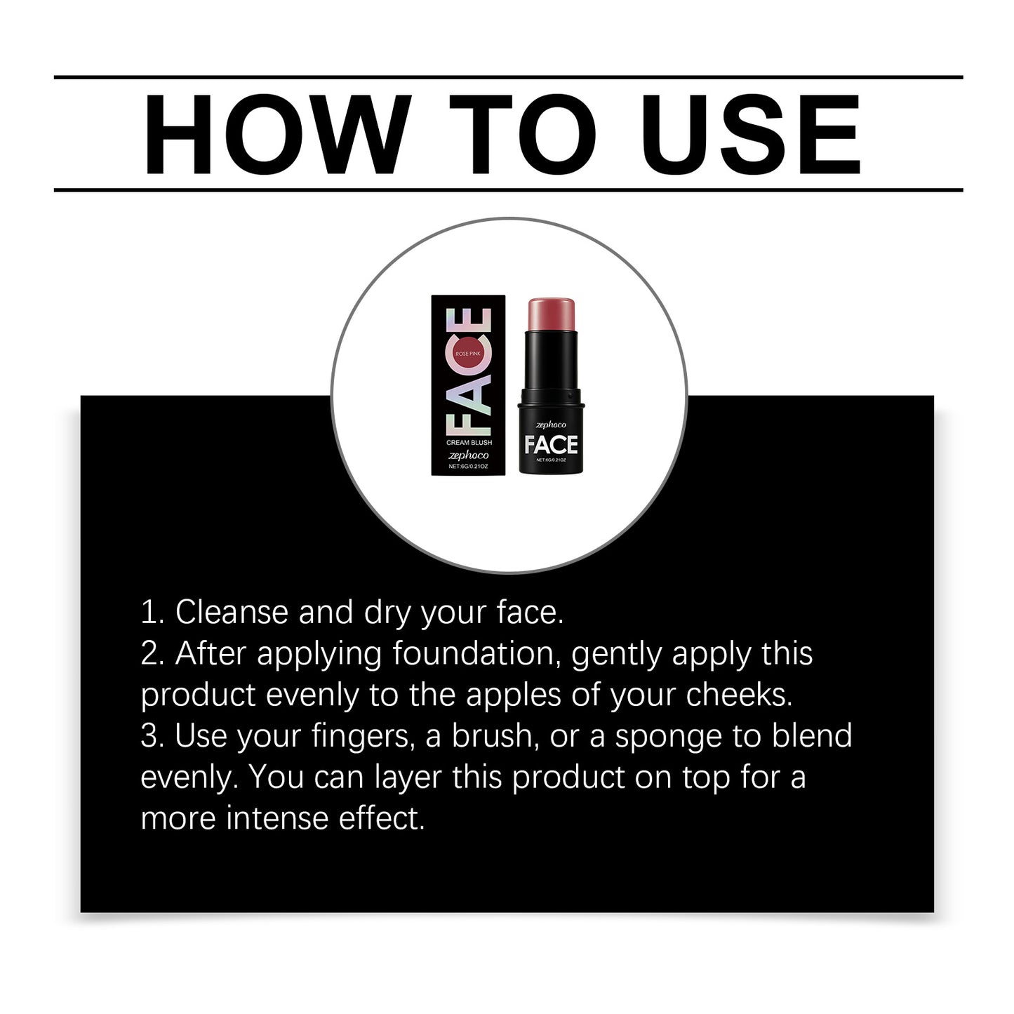 Zephoco Rose Pink Long-Lasting Blush Stick - Easy to Blend & Pigmented for a Daily Aura-CJY