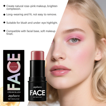 Zephoco Rose Pink Long-Lasting Blush Stick - Easy to Blend & Pigmented for a Daily Aura-CJY