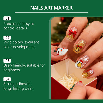TORVIKX DIY Christmas Nail Art Painting Pen - Water-based, easy-to-use, outlining and coloring nail art pen-MX