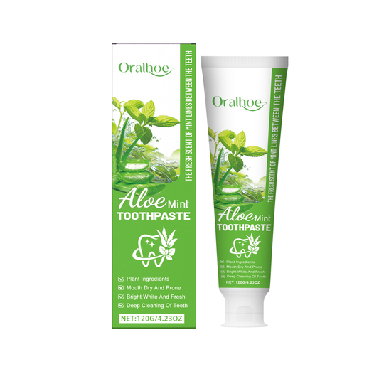 Aloe vera mint toothpaste gently cleans and cares for teeth, removing stains, yellowing, and bad breath, leaving teeth feeling fresh and healthy-SY